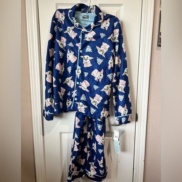 Star Wars Yoda boys long sleeve pajama size L 12/14 NWT Blue - Picture 1 of 7